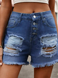 Distressed Raw Hem Denim Shorts - Trendsi - Flyclothing LLC