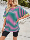 Lovelet Striped Round Neck Half Sleeve T-Shirt - Trendsi - Flyclothing LLC