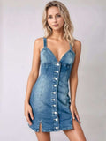 Button Down Mini Cami Denim Dress - Trendsi - Flyclothing LLC