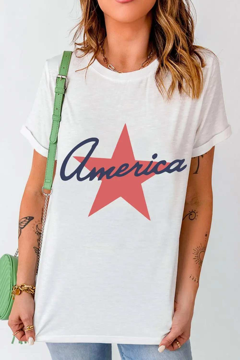 Star Round Neck Short Sleeve T-Shirt - Trendsi - Flyclothing LLC