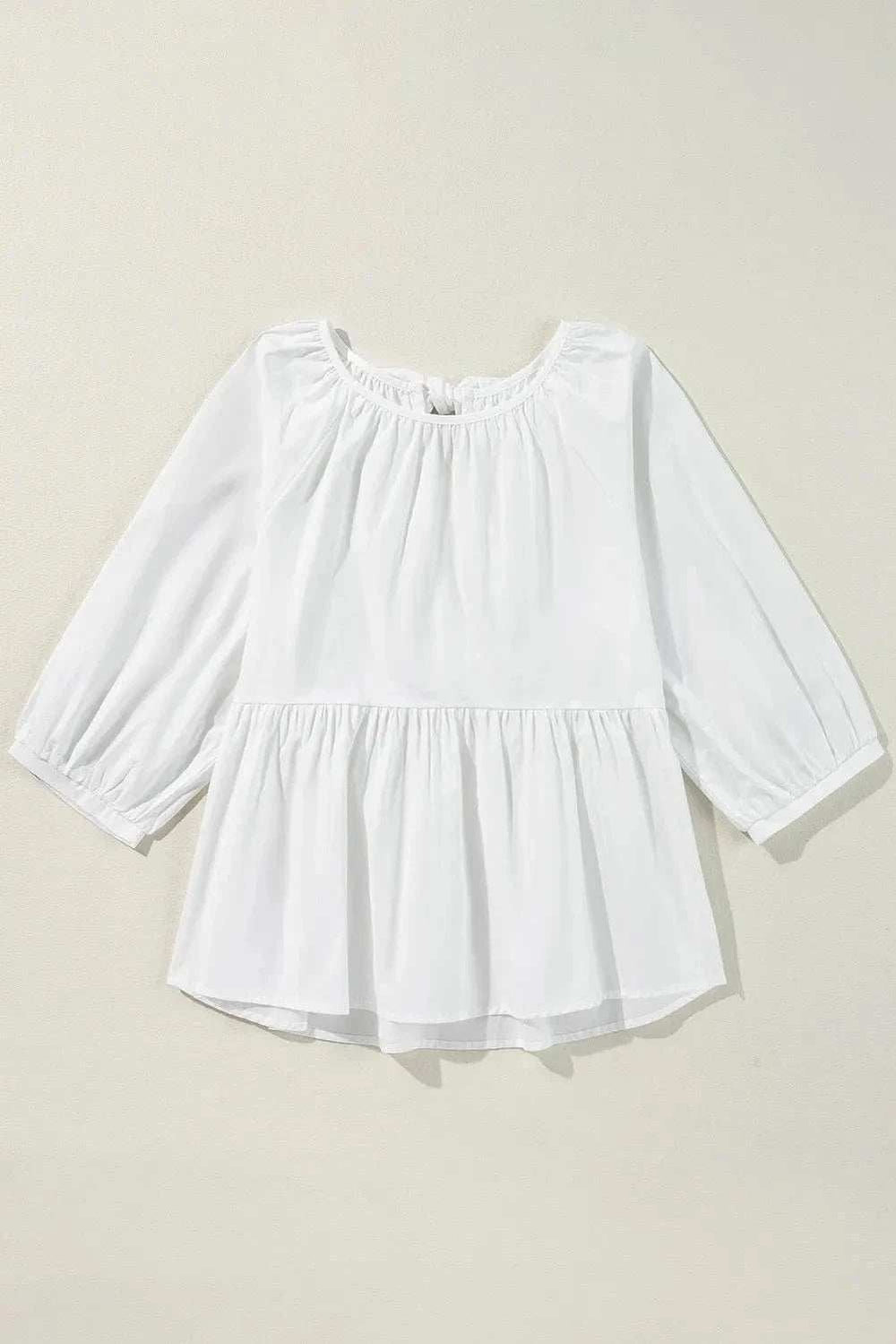 Bow Round Neck Three-Quarter Sleeve Blouse - Trendsi - Flyclothing LLC