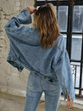 Button Down Drop Shoulder Denim Jacket - Trendsi - Flyclothing LLC