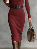 Full Size Ribbed Knit Turtleneck Sweater Dress Plus Size - Trendsi - Flyclothing LLC