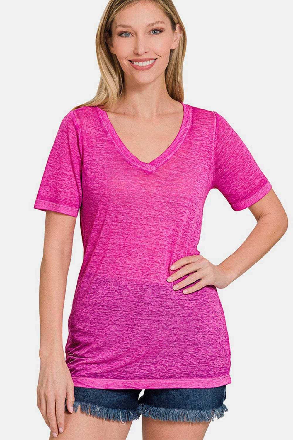 Zenana V-Neck Short Sleeve T-Shirt - Trendsi - Flyclothing LLC