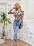 Floral Mock Neck Long Sleeve Top - Trendsi - Flyclothing LLC