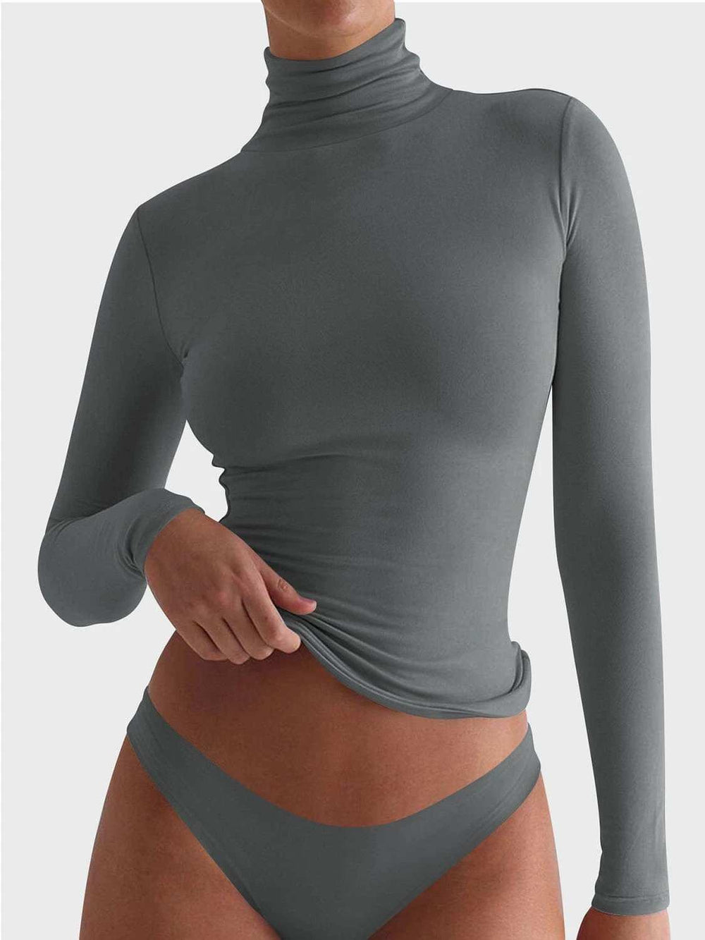 Turtleneck Long Sleeve T-Shirt - Trendsi - Flyclothing LLC