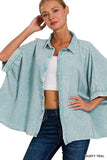 Zenana Washed Double Gauze Button Down Half Sleeve Shirt - Trendsi - Flyclothing LLC