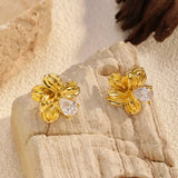 18K Gold-Plated Flower Stud Earrings - Trendsi - Flyclothing LLC