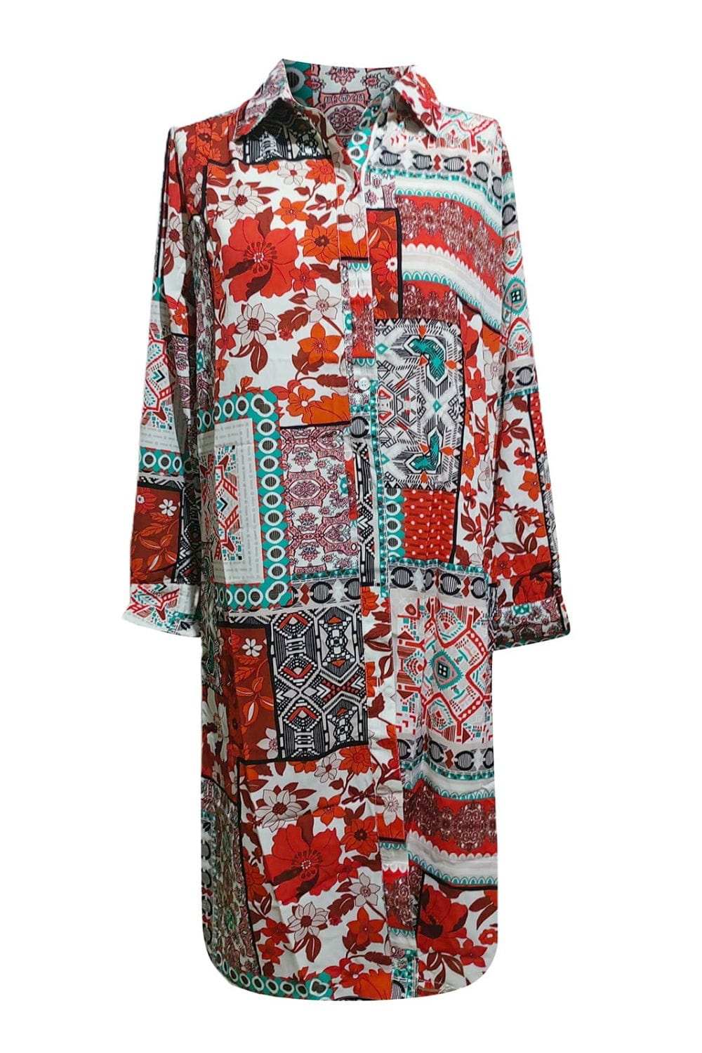 Printed Button Up Long Sleeve Cardigan - Trendsi - Flyclothing LLC