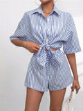 Striped Button Up Shirt and Shorts Set - Trendsi - Flyclothing LLC