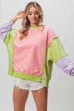 BiBi Washed Color Block Sweatshirt - Trendsi - Flyclothing LLC