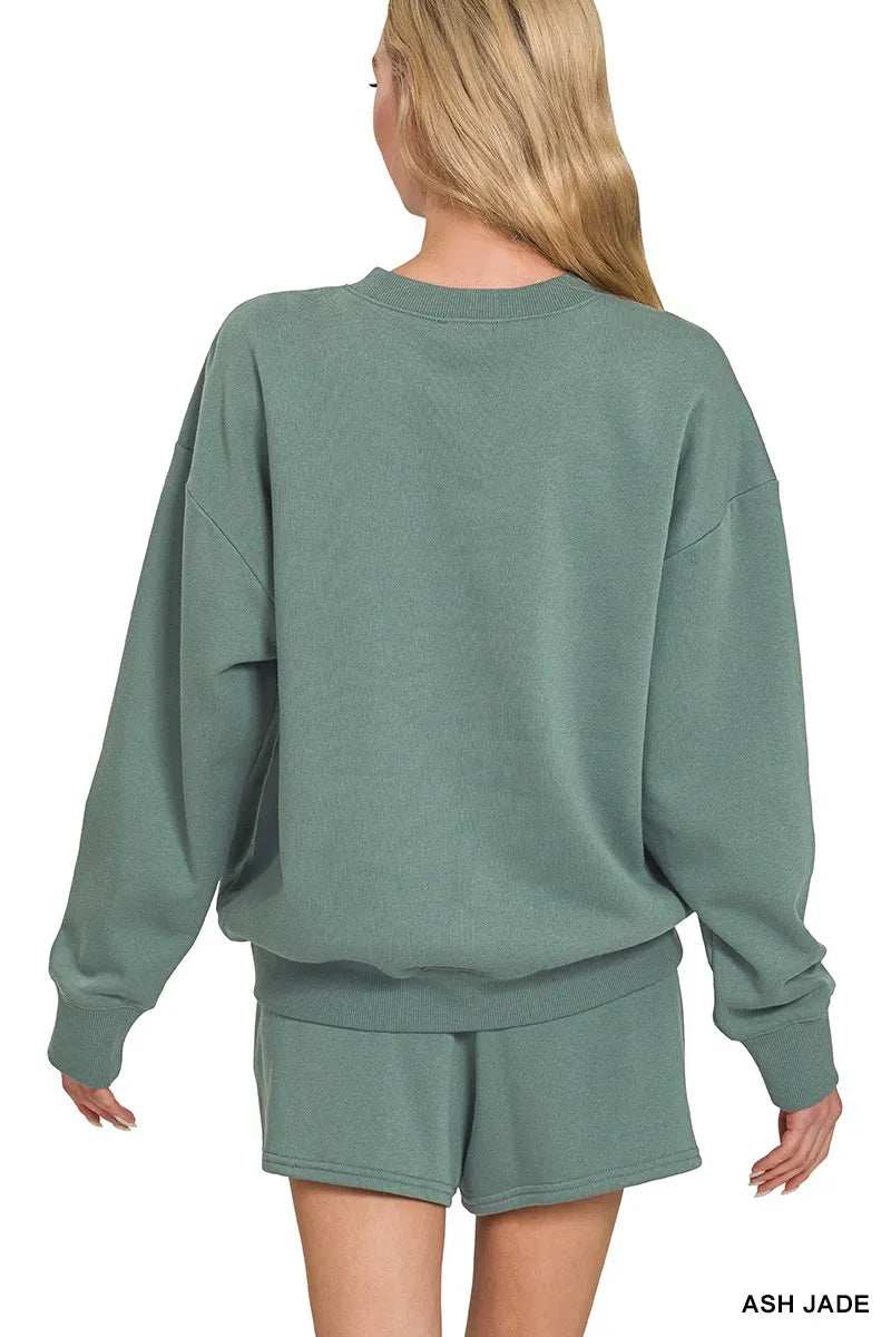 Zenana Fleece Long Sleeve Sweatshirts & Shorts Set - Trendsi - Flyclothing LLC