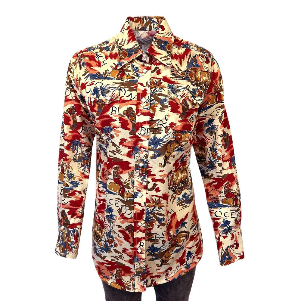 Rockmount Ranch Ware Womenâs Red Western Hawaiian Print Long Sleeve Shirt - Rockmount Clothing - Flyclothing LLC