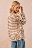 BiBi Open Seam Detail Textured Stripe Knit Top - Trendsi - Flyclothing LLC