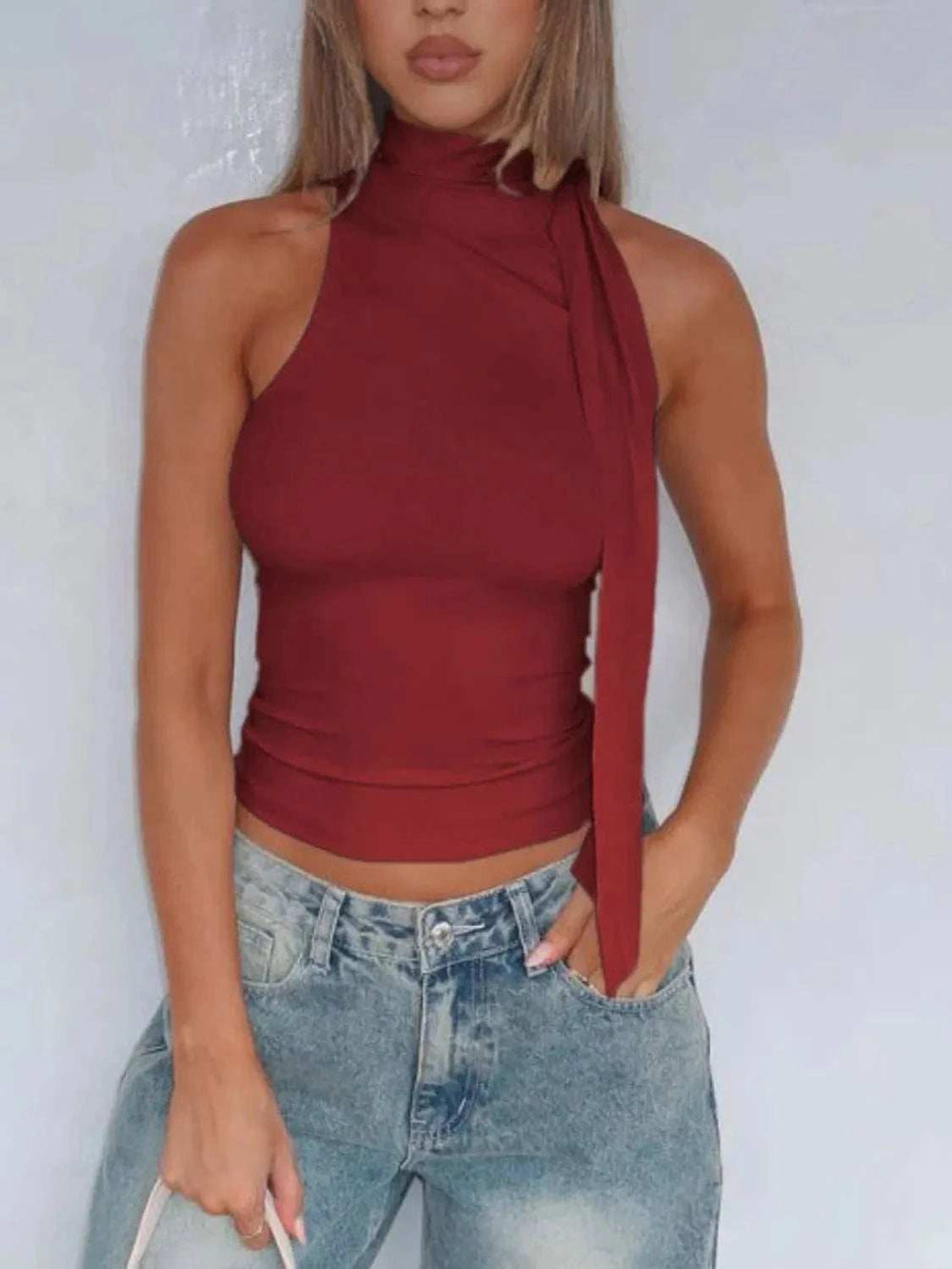 Tied Solid Color Cami - Trendsi - Flyclothing LLC
