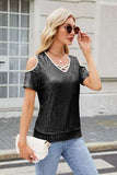 Sequin Crisscross V-Neck Cold Shoulder Blouse - Trendsi - Flyclothing LLC