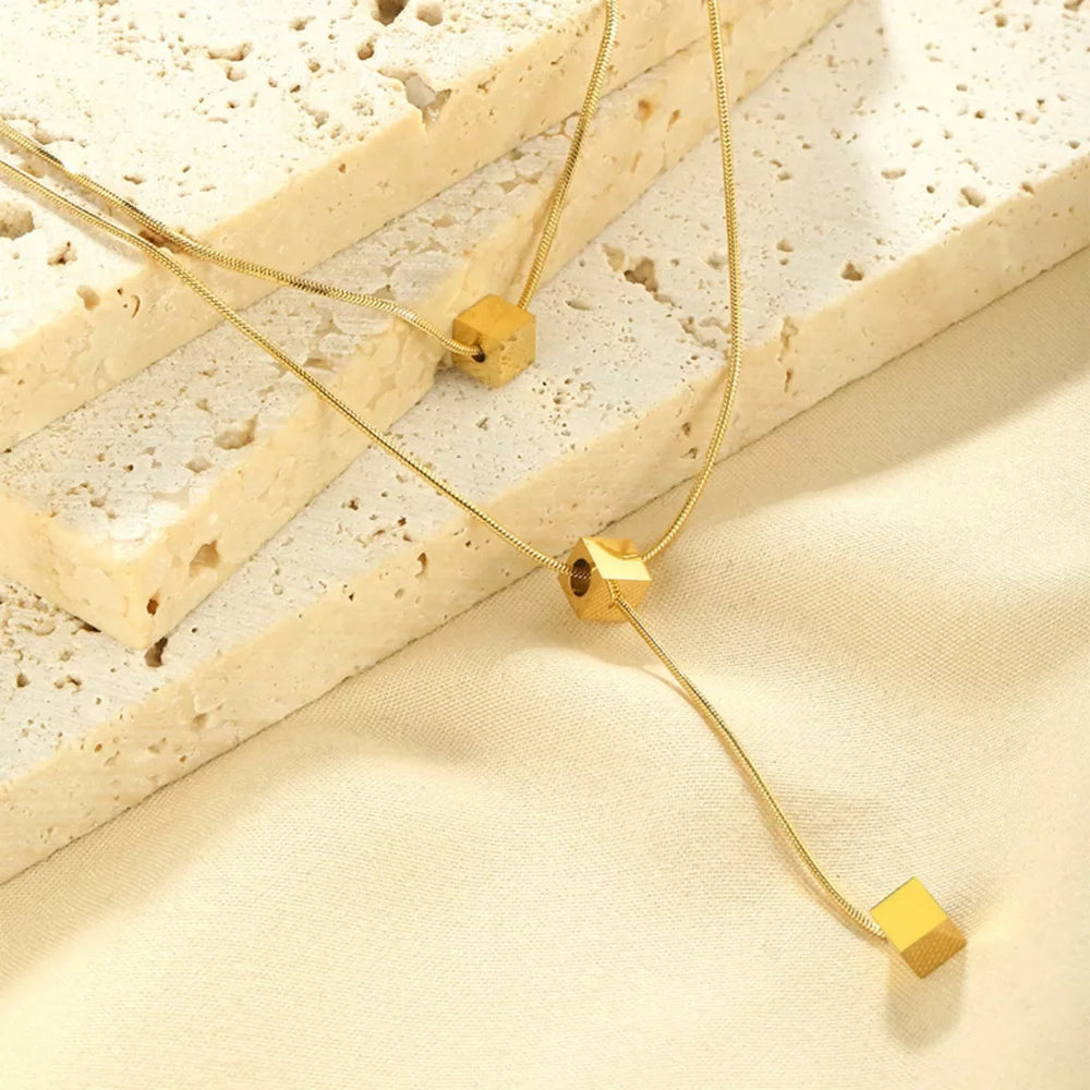 18K Gold-Plated Double Layered Geometric Necklace - Trendsi - Flyclothing LLC