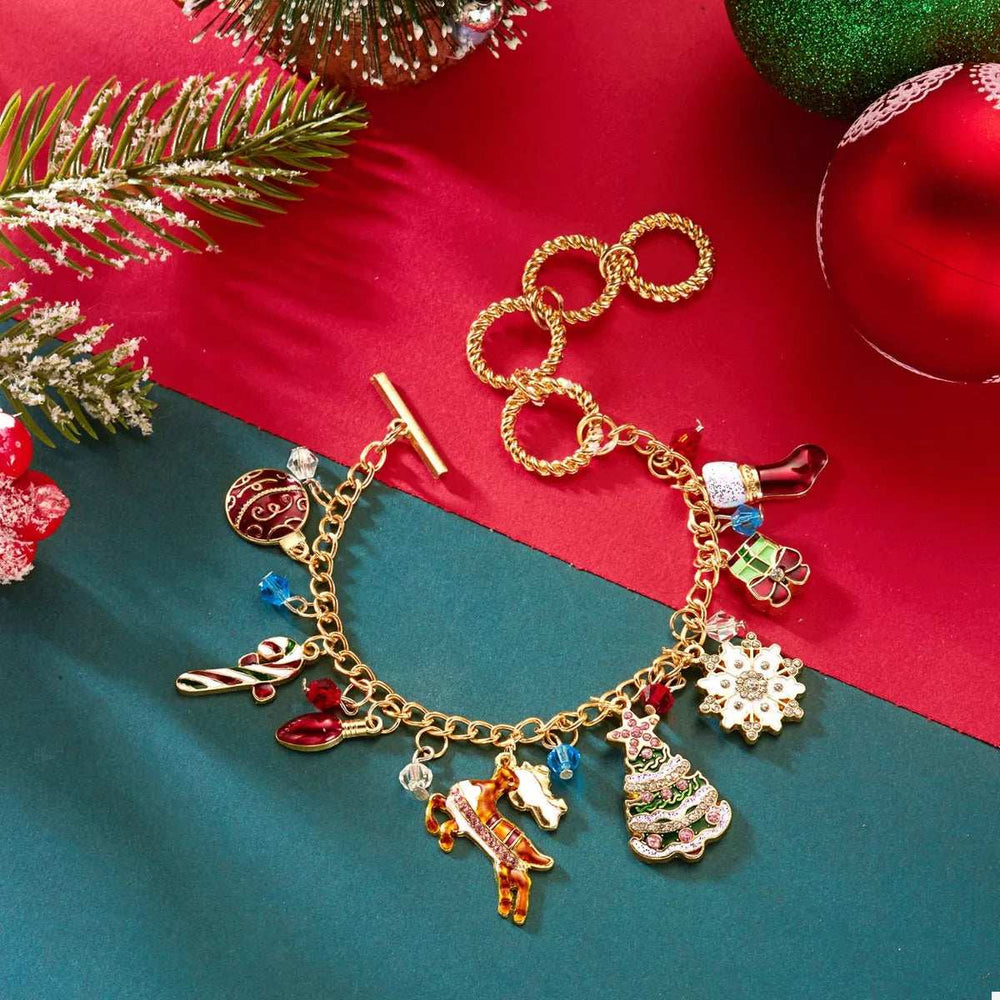 18K Gold-Plated Christmas Charm Bracelet - Trendsi - Flyclothing LLC