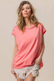 BiBi French Terry Drop Shoulder Basic Top - Trendsi - Flyclothing LLC
