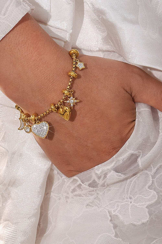Titanium Steel Inland Zircon Heart Charm Bracelet - Trendsi - Flyclothing LLC