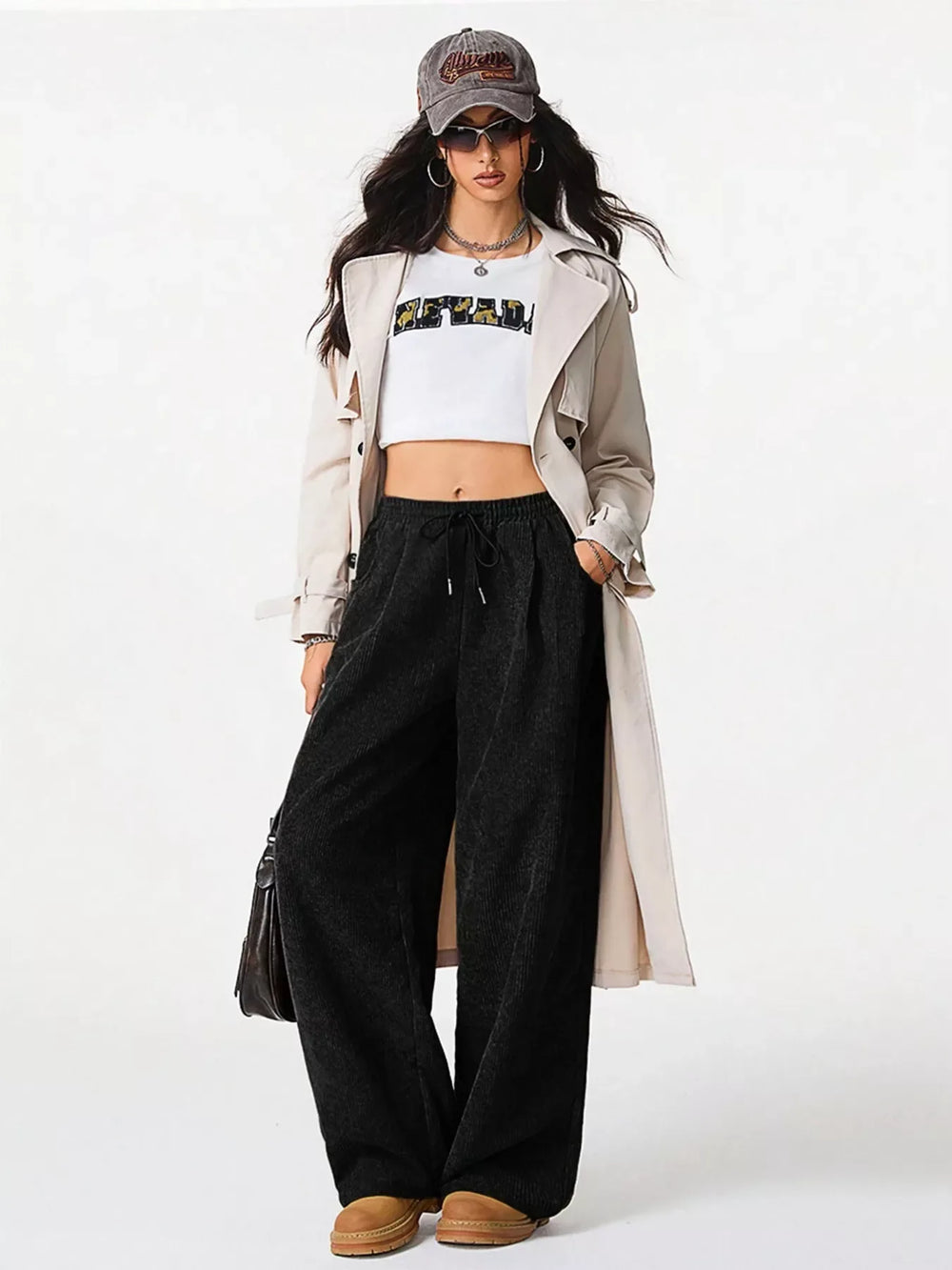 Casual Corduroy Wide Leg Pants - Trendsi - Flyclothing LLC