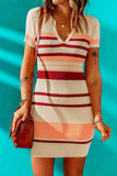 Contrast Striped Johnny Collar Short Sleeve Mini Dress - Trendsi - Flyclothing LLC