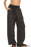 Zenana Woven Crepe Elastic Band Pants - Trendsi - Flyclothing LLC