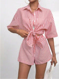Striped Button Up Shirt and Shorts Set - Trendsi - Flyclothing LLC