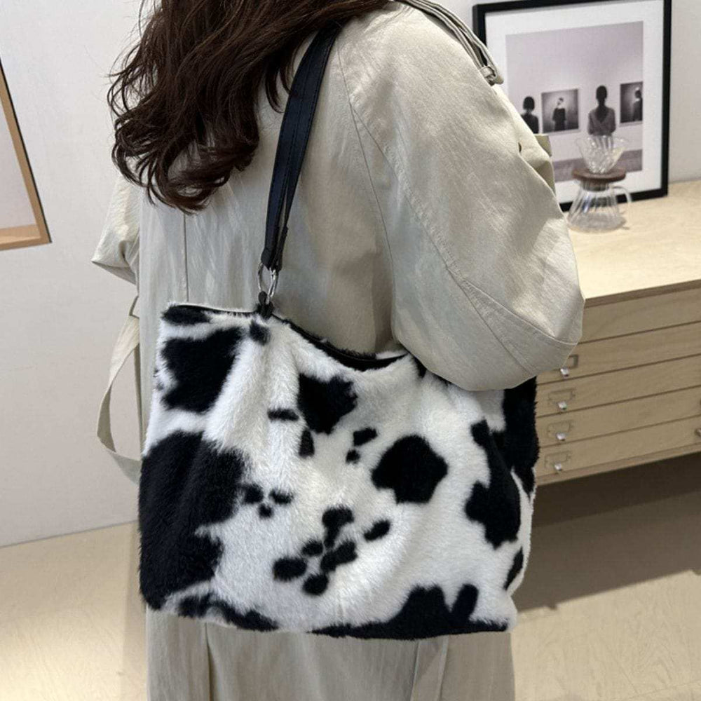 Cow Print Furry Tote Bag - Trendsi - Flyclothing LLC