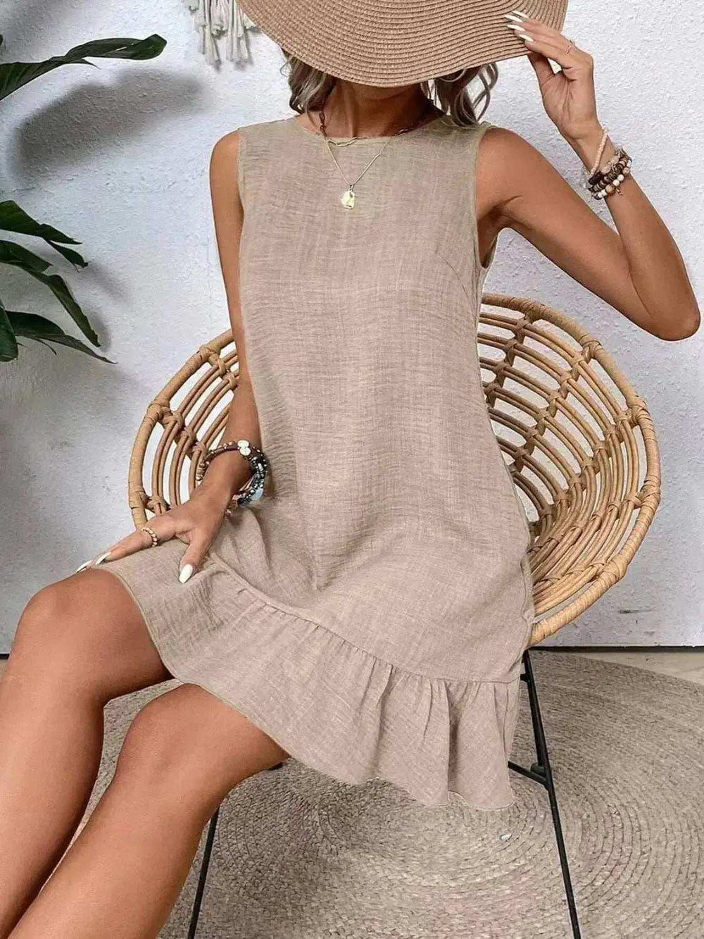 Ruffled Hem Round Neck Sleeveless Dress - Trendsi - Flyclothing LLC