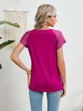 Lace Detail Round Neck Short Sleeve T-Shirt - Trendsi - Flyclothing LLC