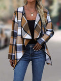Plaid Open Front Long Sleeve Jacket - Trendsi - Flyclothing LLC