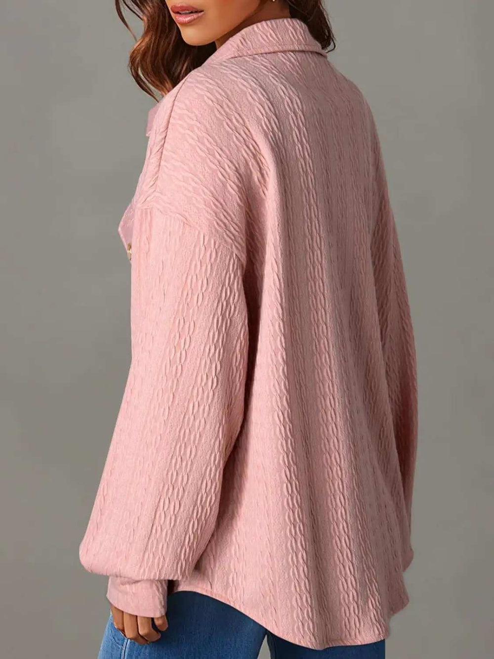 Textured Button Up Long Sleeve Shacket - Trendsi - Flyclothing LLC