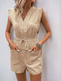 Perfee Drawstring V-Neck Sleeveless Romper - Trendsi - Flyclothing LLC
