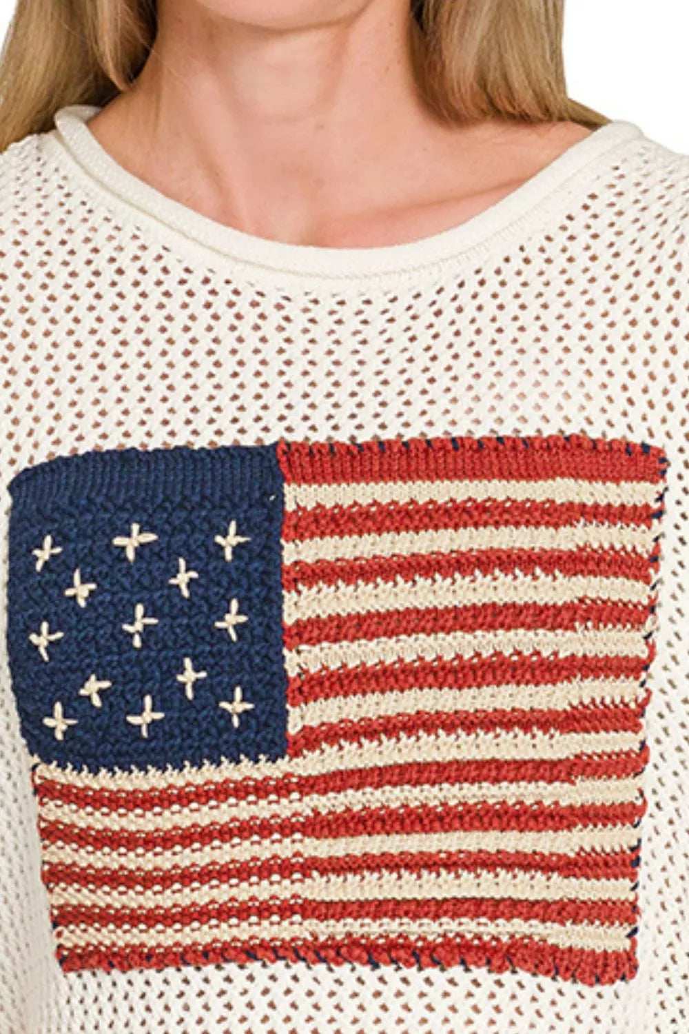Zenana American Flag Crew Neck Sweater - Trendsi - Flyclothing LLC
