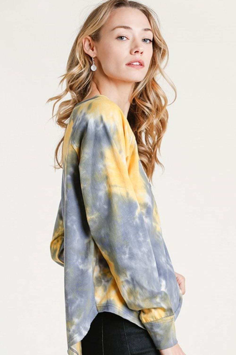 Umgee Full Size Tie Dye Button Front Long Raglan Sleeve Top Plus Size - Trendsi - Flyclothing LLC