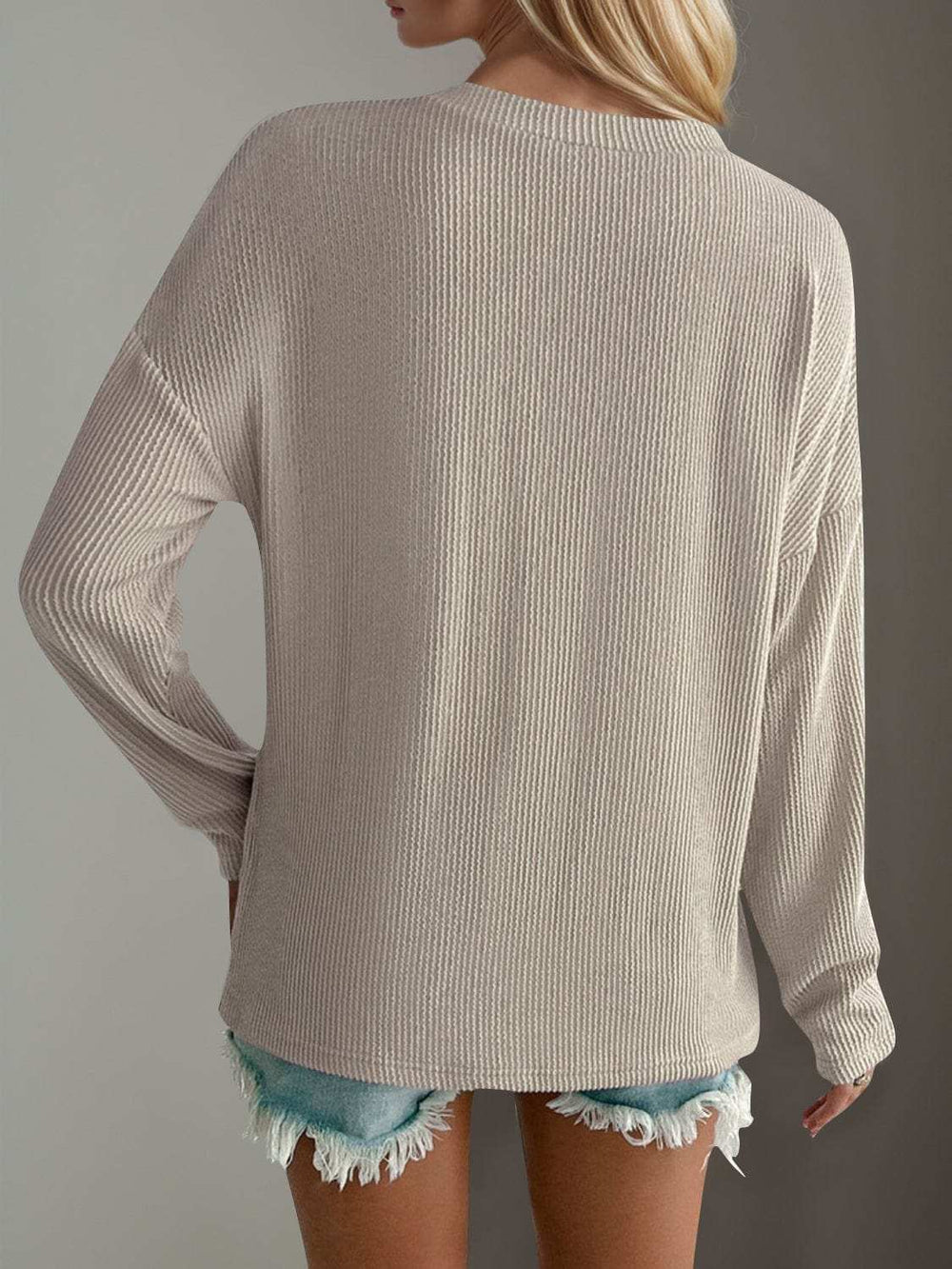 Double Take Pocketed Textured V-Neck Long Sleeve T-Shirt - Trendsi - Flyclothing LLC