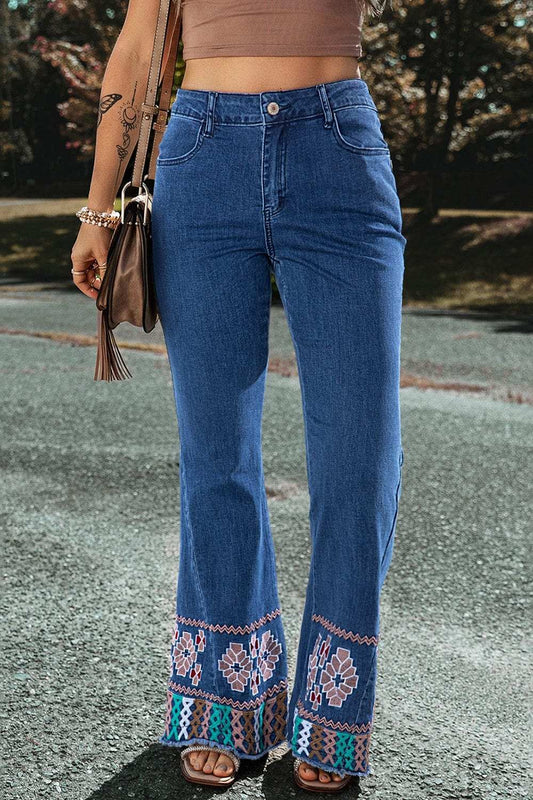 Embroidered Bootcut Jeans - Trendsi - Flyclothing LLC