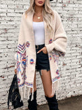 Fringe Geometric Open Front Long Sleeve Cape - Trendsi - Flyclothing LLC