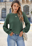 Lace Detail Round Neck Lantern Sleeve Top - Trendsi - Flyclothing LLC