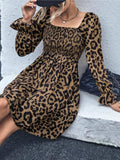Leopard Smocked Flounce Sleeve Mini Dress - Trendsi - Flyclothing LLC