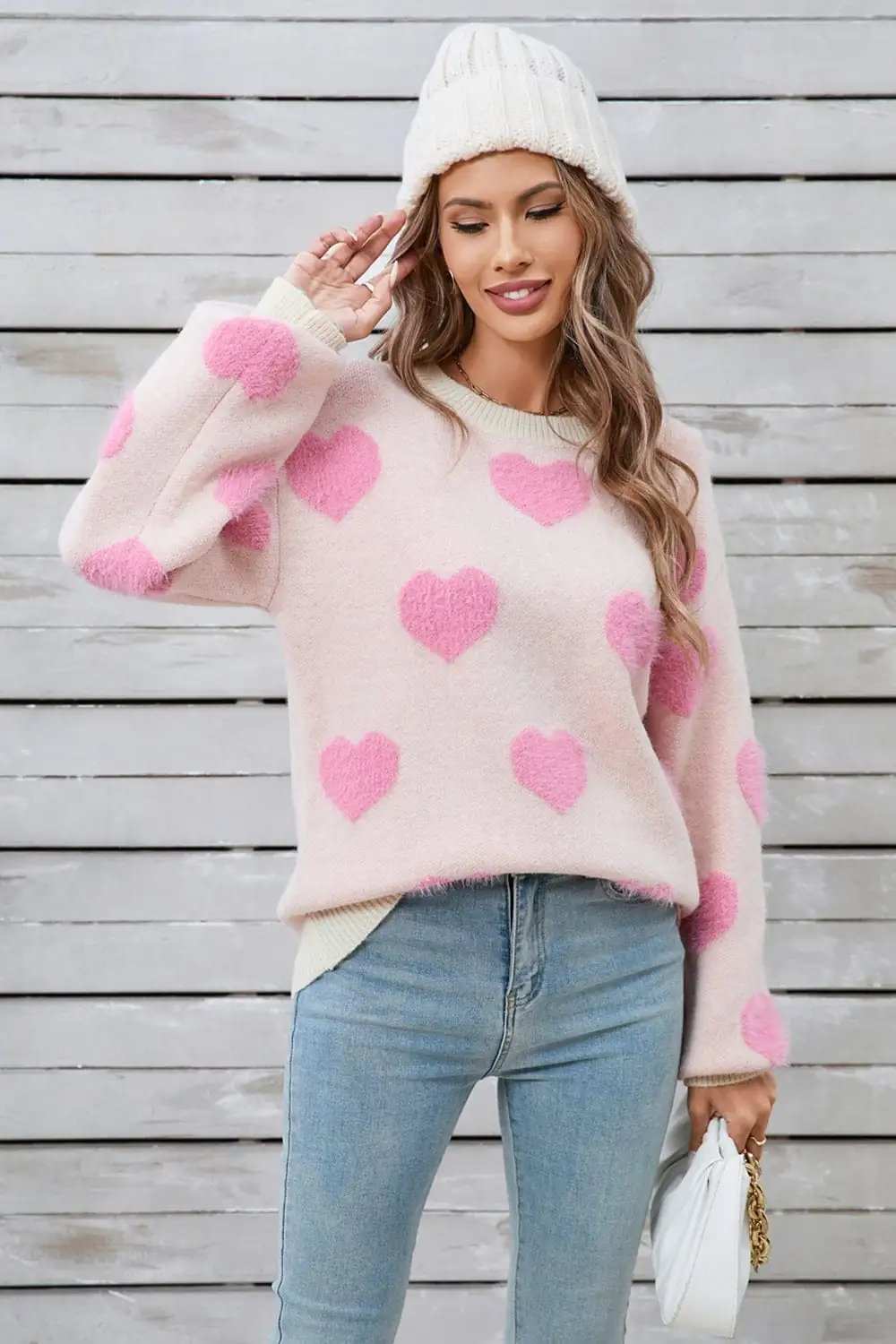 Angel Wings Heart Dropped Shoulder Long Sleeve Sweater - Trendsi - Flyclothing LLC