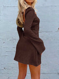 Backless Round Neck Long Sleeve Mini Dress - Trendsi - Flyclothing LLC