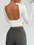 Backless Round Neck Long Sleeve T-Shirt - Trendsi - Flyclothing LLC