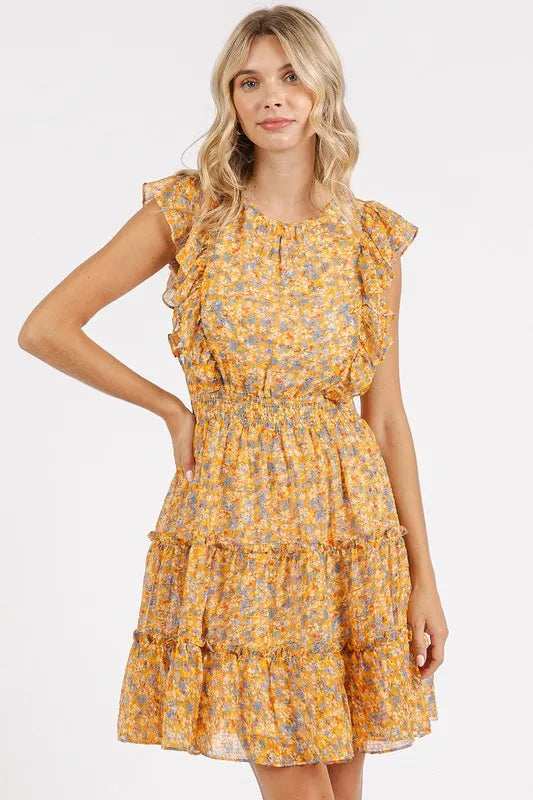 Mittoshop Ditsy Floral Print Ruffle Chiffon Mini Dress - Trendsi - Flyclothing LLC