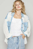 POL High-Low Denim Patchwork Lace Shirt - Trendsi - Flyclothing LLC