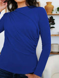 Ruched Mock Neck Long Sleeve T-Shirt - Trendsi - Flyclothing LLC