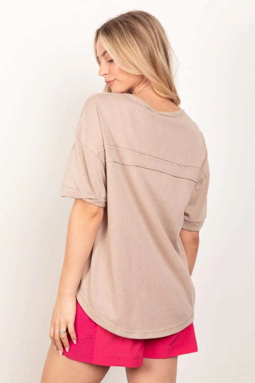 VERY J Twisted Sleeve Band Half Button Top - Trendsi - Flyclothing LLC