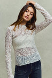 SO ME Lace Long Sleeve 3d Effect Floral Layering Top - Trendsi - Flyclothing LLC