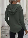 Drawstring Waffle Knit Long Sleeve Hooded Top - Trendsi - Flyclothing LLC